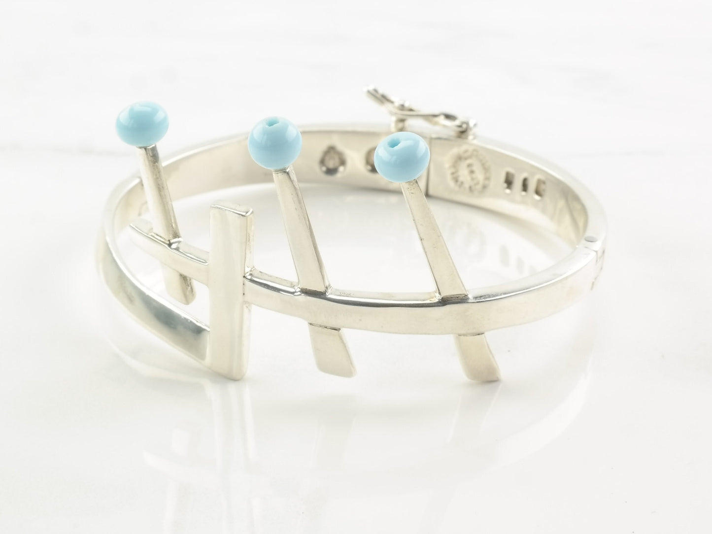 Sigi Taxco Sterling Silver Bracelet | Blue Crown Bracelet | Modernist Mexican Silver Jewelry | 1970s