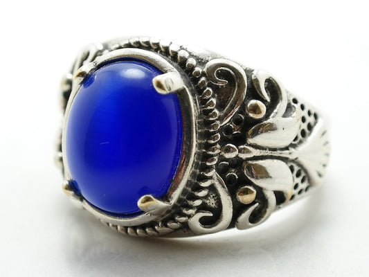 Vintage Art Nouveau Ring Quartz Cats Eye Sterling Silver Size 8