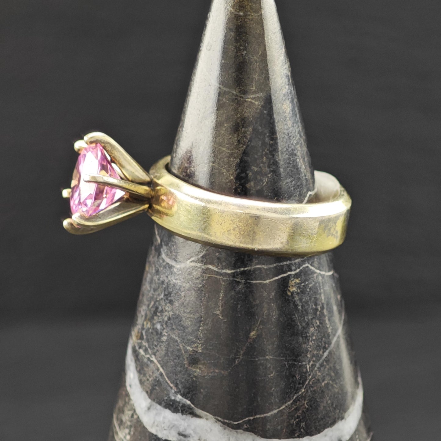 Pink CZ 14K Gold Plated Ring Sterling Silver Sz 5 R6162