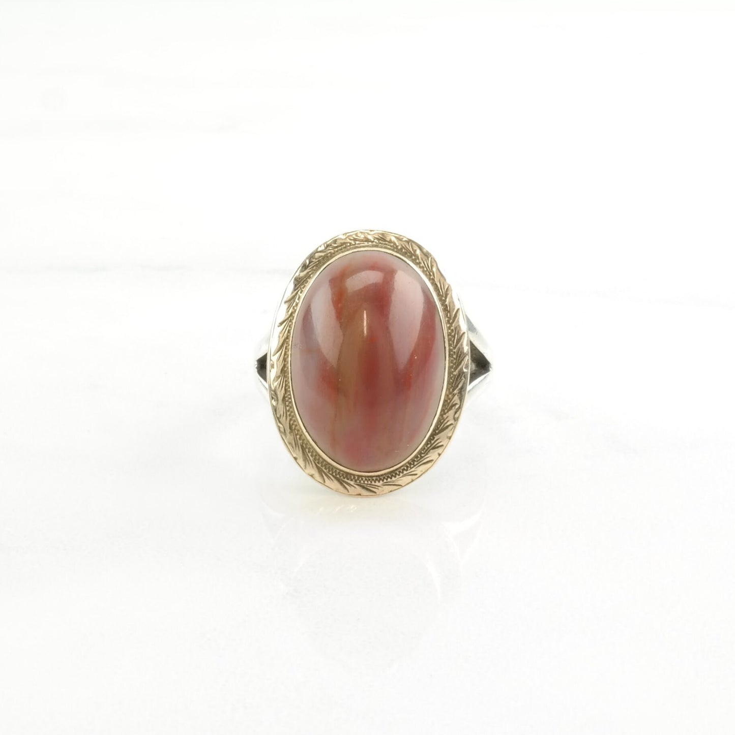 Vintage Sterling Silver Ring Agate Gold Toned Accents Red Size 7