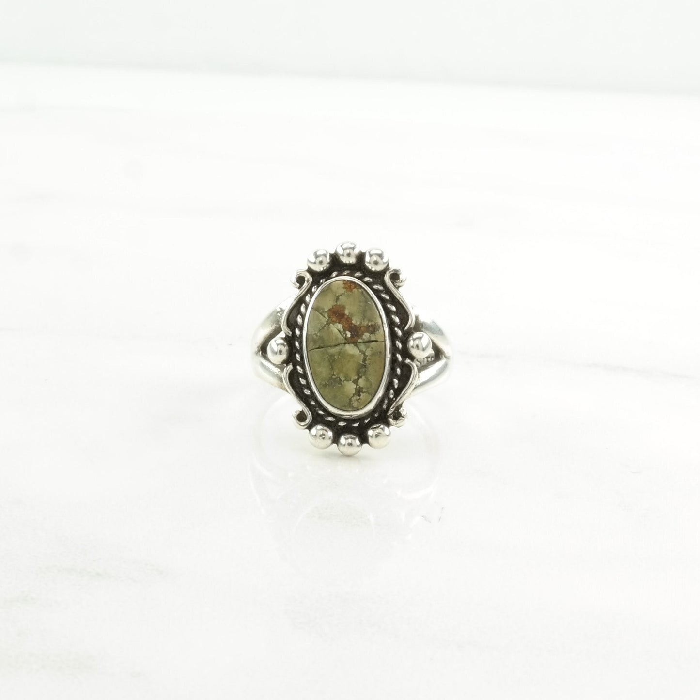 Vintage Native American Silver Ring Turquoise Cracked Sterling Green Size 6 3/4