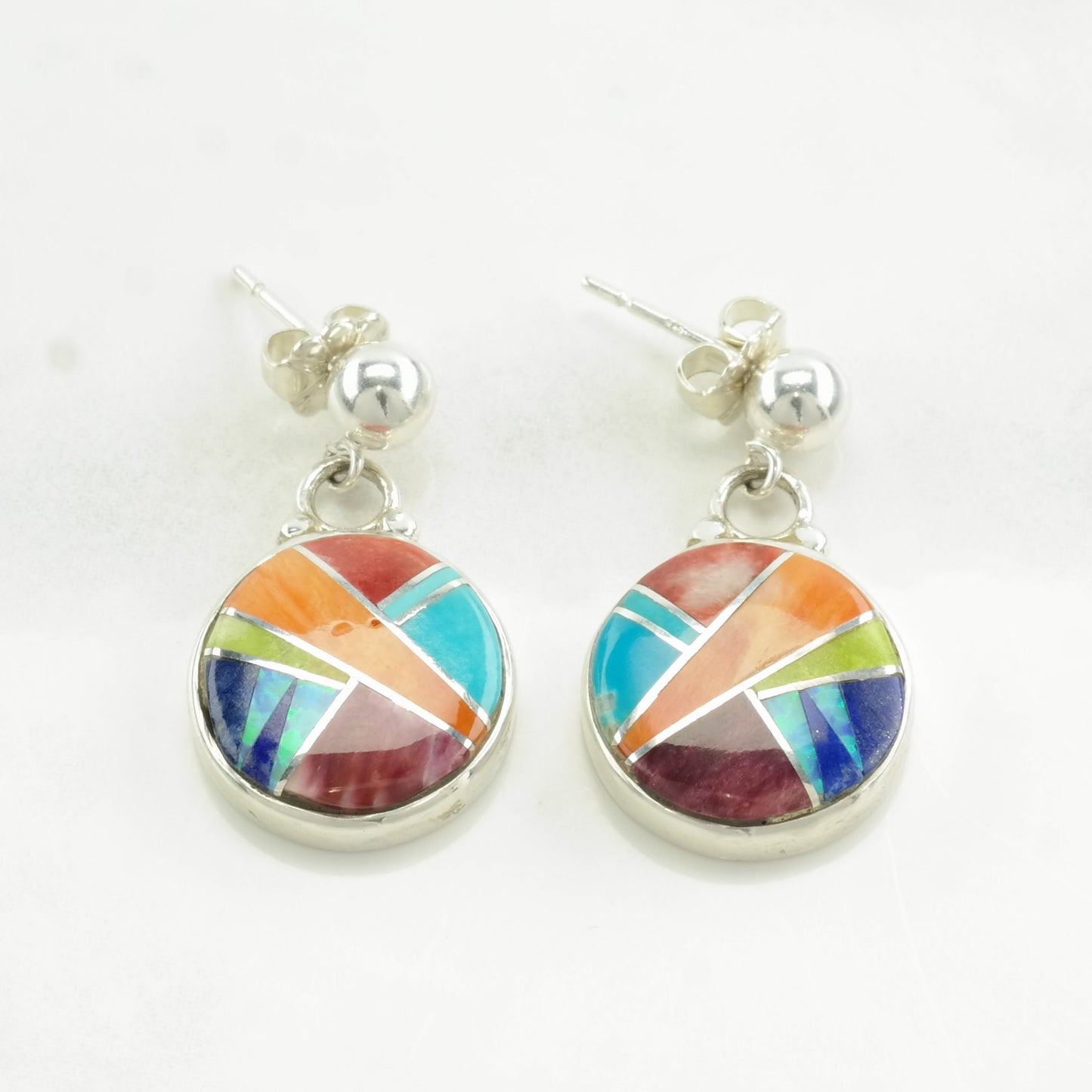 Ferris Sterling Silver Multi Gemstone Inlay Earrings Stud, Dangle