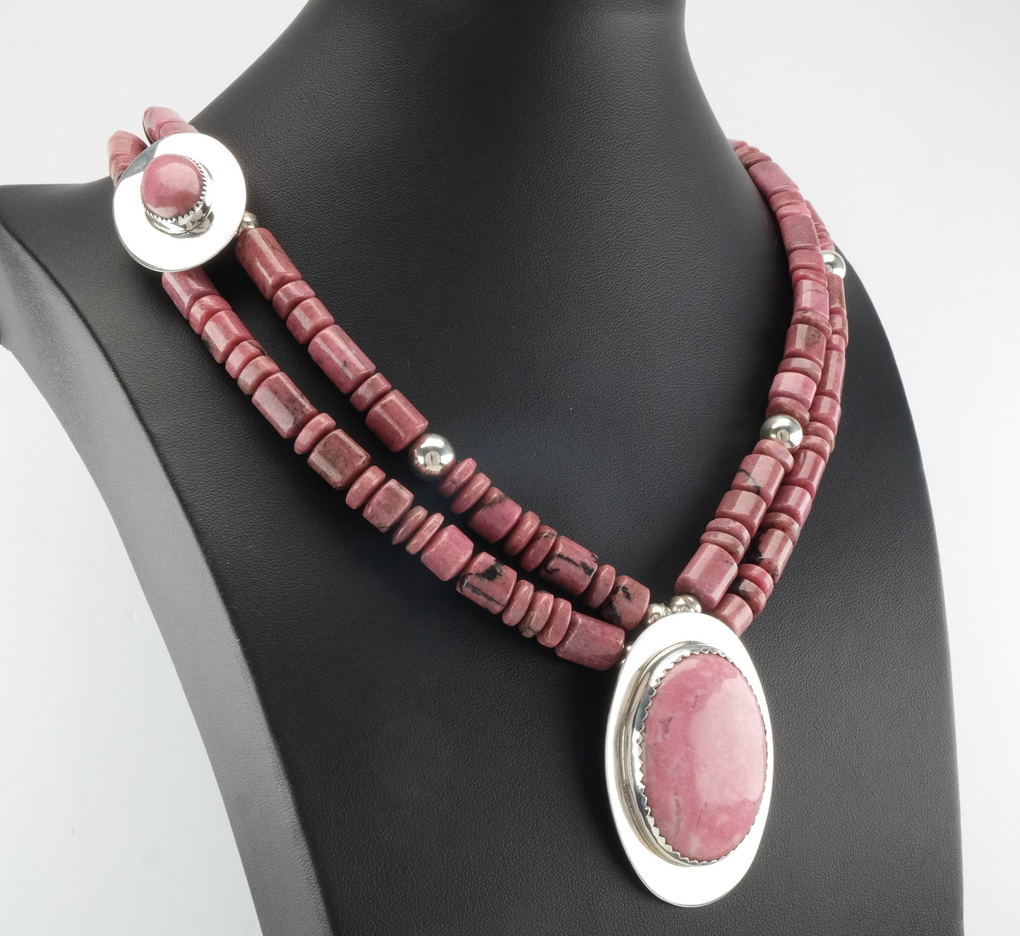 Pink Rhodonite Necklace | Sterling Silver & Rhodonite Bead Necklace | Southwestern Jewelry | Statement Necklace