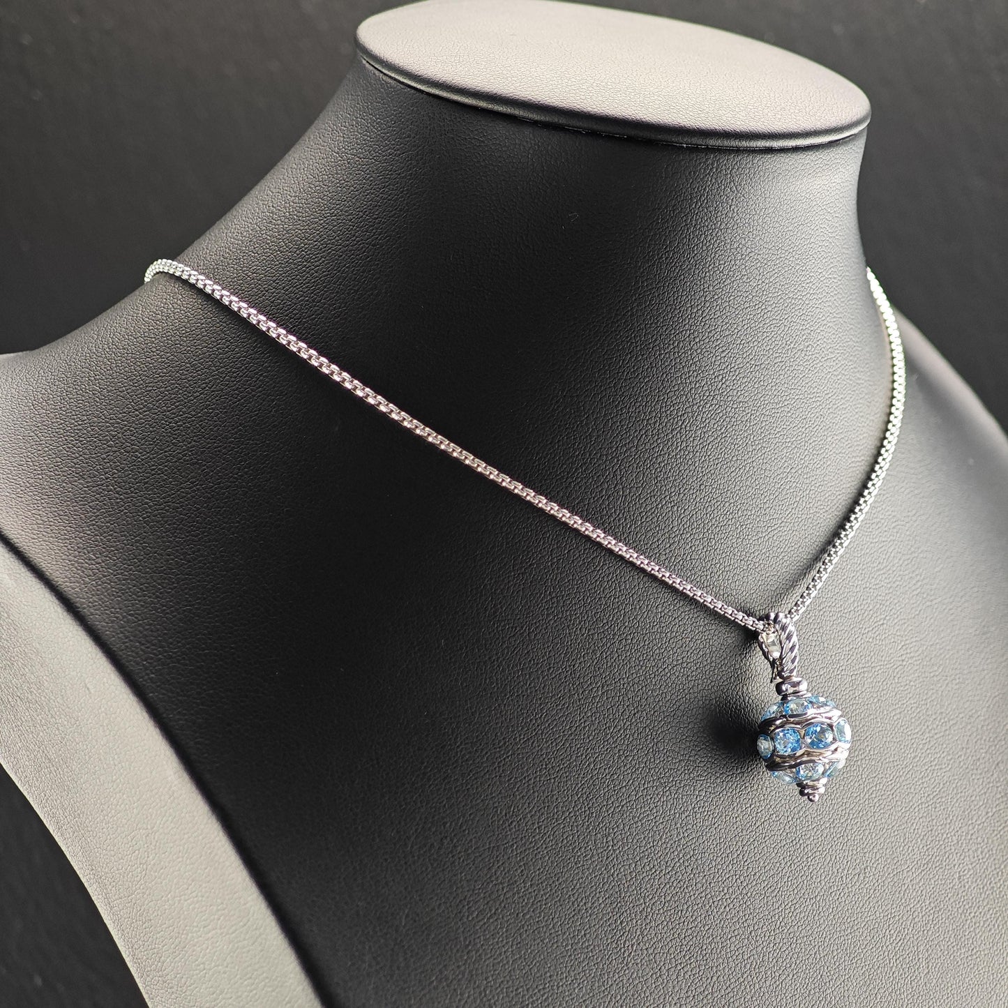 David Yurman Blue Topaz, 18K Gold Post Sterling Silver Earring/Necklace Set