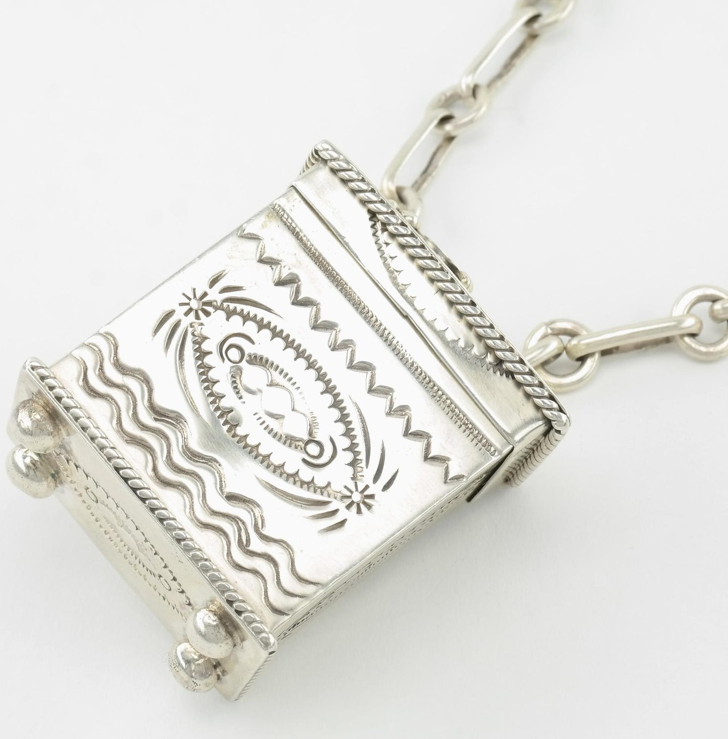 Vintage Ben Begay Trinket Box, Stamped Sterling Silver, Feather Necklace