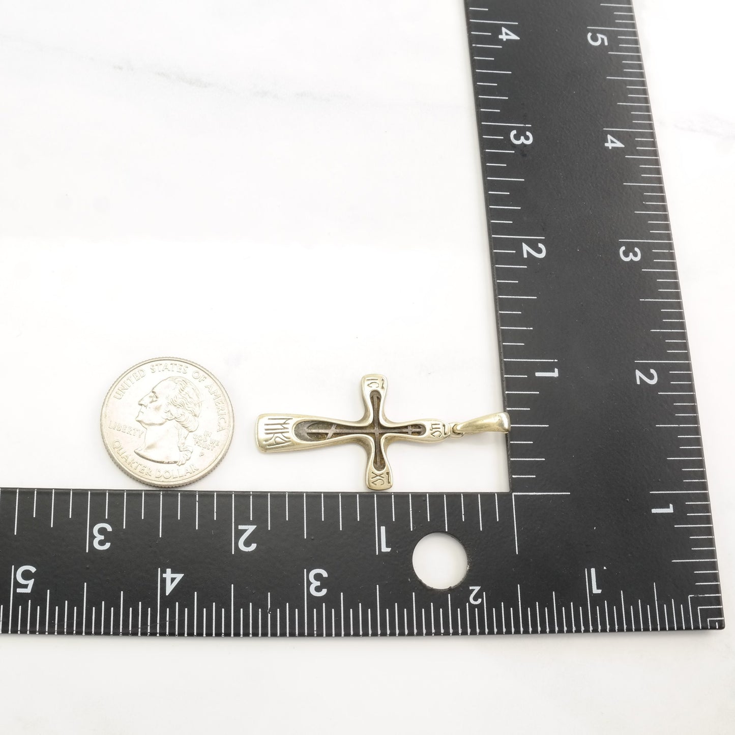 Russian Golgotha Cross Reversible, Gold Hue Sterling Silver Pendant
