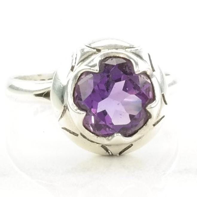 Vintage Sterling Silver Ring Amethyst Modernist Purple Size 7 3/4