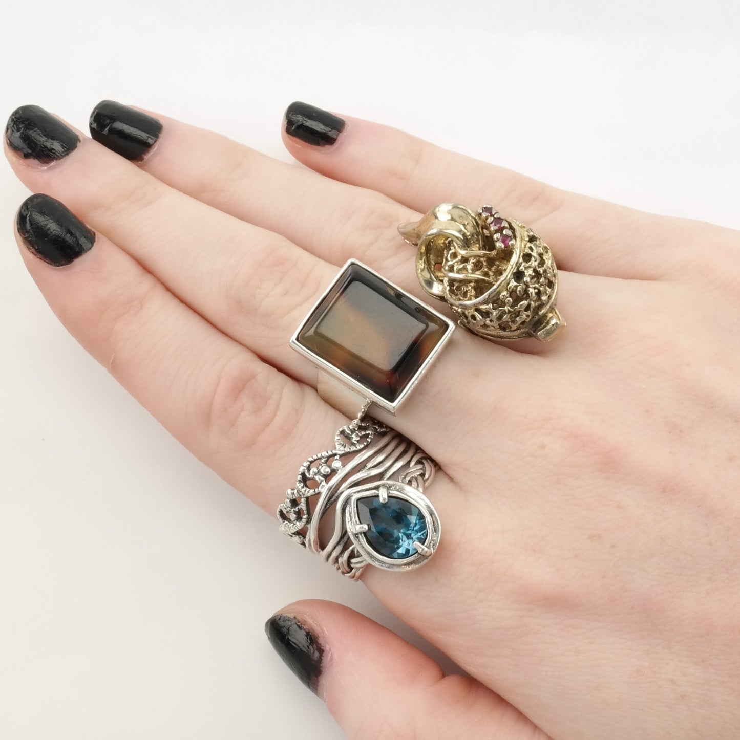 Vintage Sterling Silver Ring Resin Brown Size 5 1/2