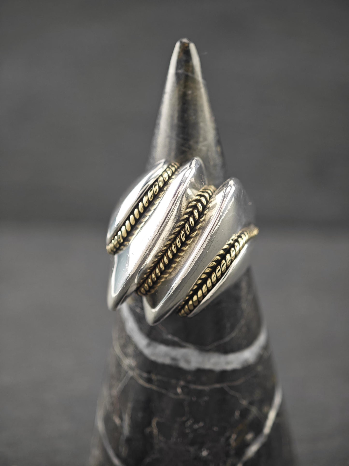 Vintage Large 14K Gold Accent Ring Sterling Silver