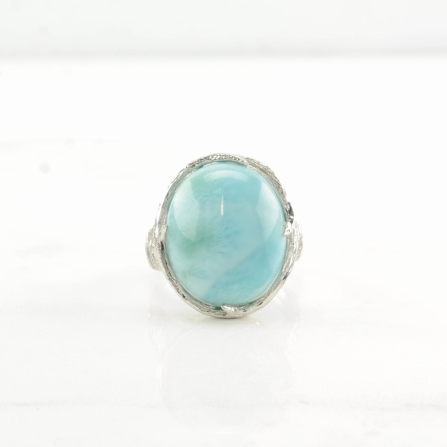 Vintage Sterling Silver Ring Larimar Large Sky blue Size 7