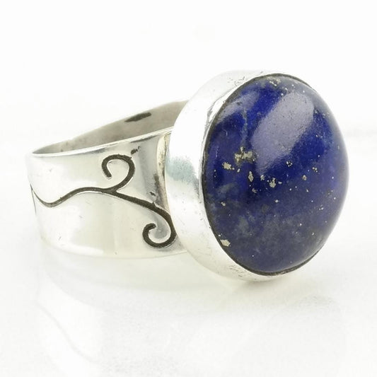 Vintage DTR Silver Ring Lapis Lazuli Stamped Band Sterling Blue Size 7