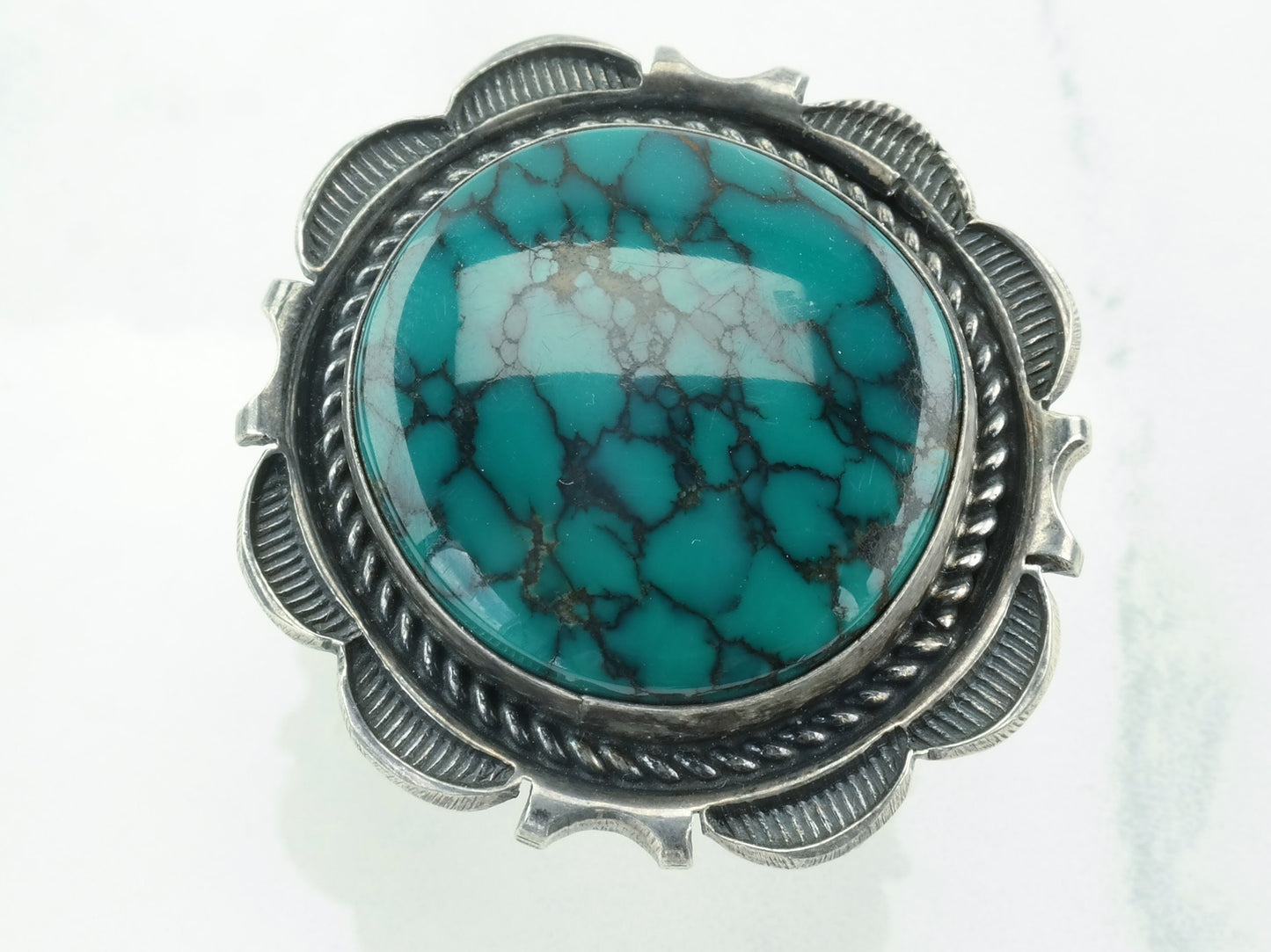 Vintage Native American Sterling Silver & Turquoise Ring | Size 8 | Spiderweb Turquoise | Southwestern Jewelry | Boho Chic | Statement Ring