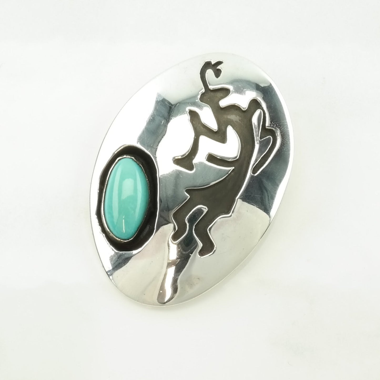 Vintage Southwest Turquoise Overlay, Kokopelli Sterling Silver Pendant