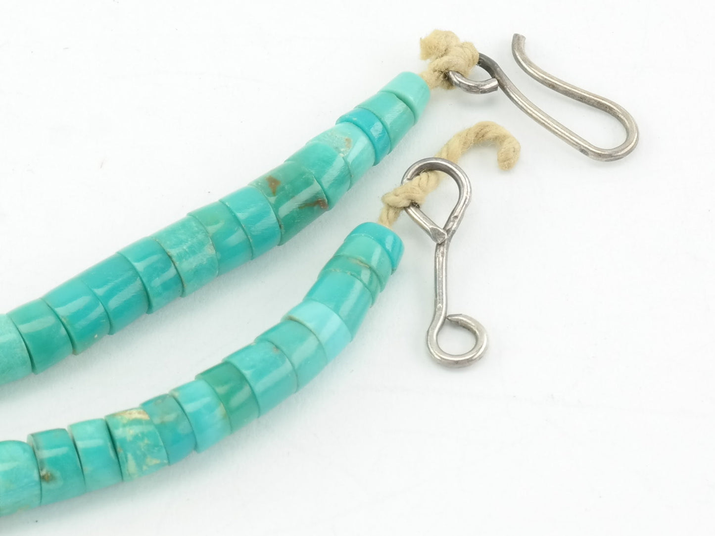 Vintage Turquoise Heishi Necklace | 24 Inch Strand | Natural Blue Turquoise Beads | Sterling Silver Findings | 1970s Boho Jewelry