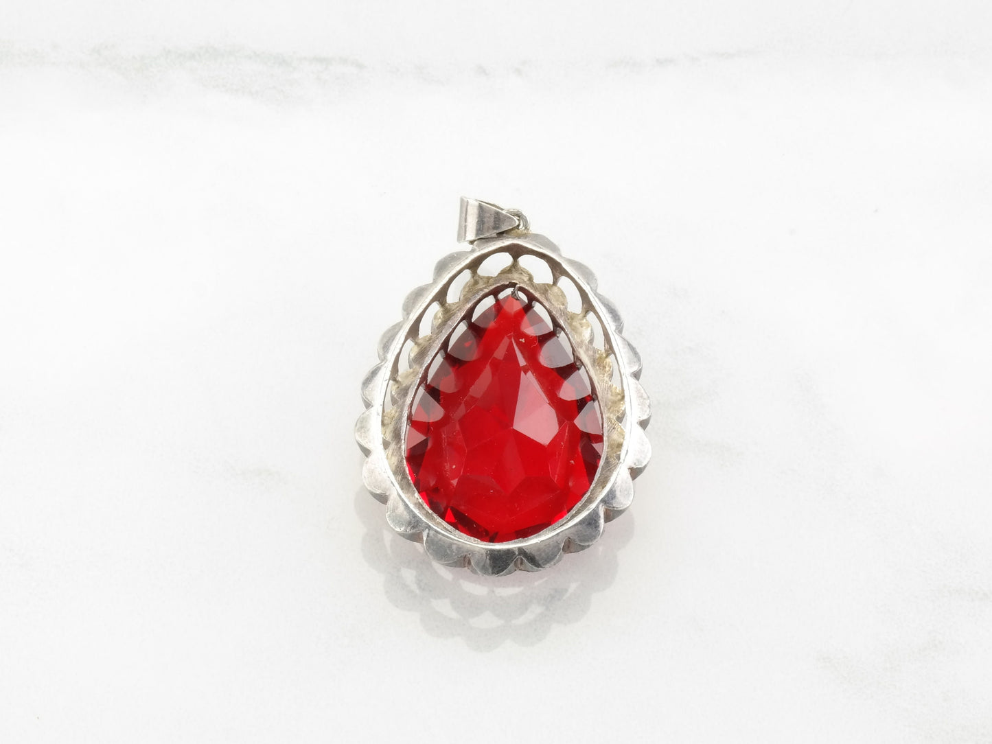 Vintage Red Paste Sterling Silver Pendant