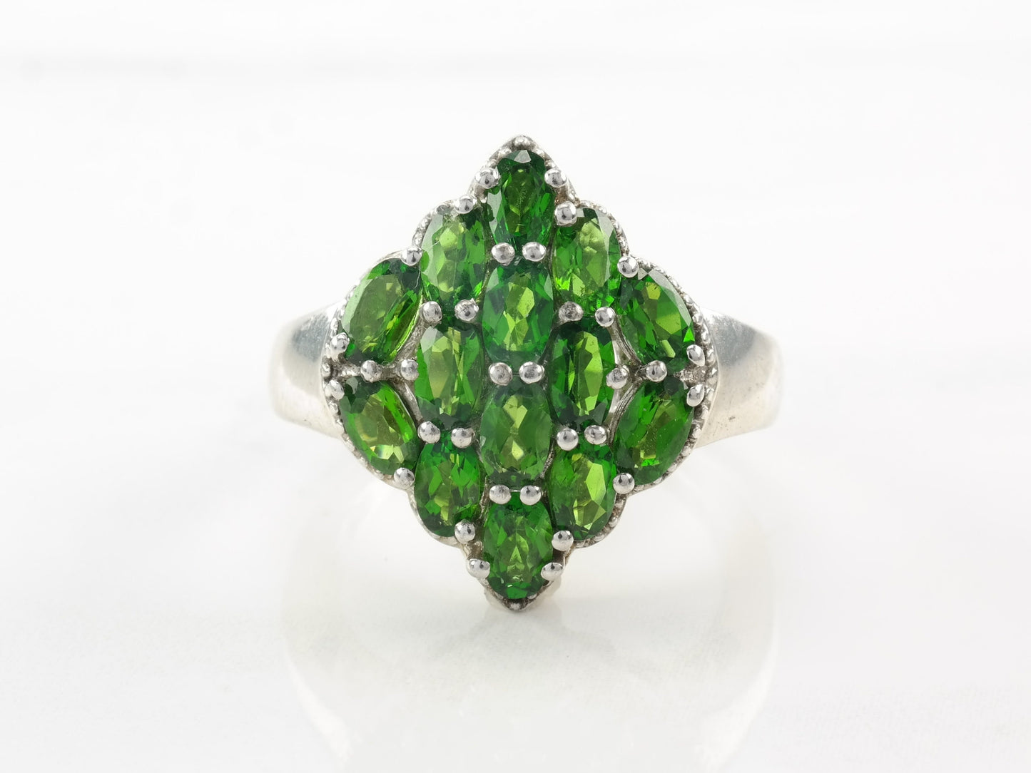 Vintage Sterling Silver Ring Chrome Diopside Cluster Size 9 1/4