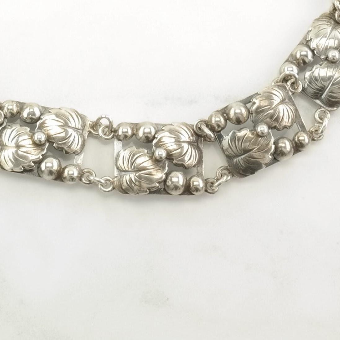 Vintage Danish Sterling Silver Leaf Chain Art Nouveau Necklace