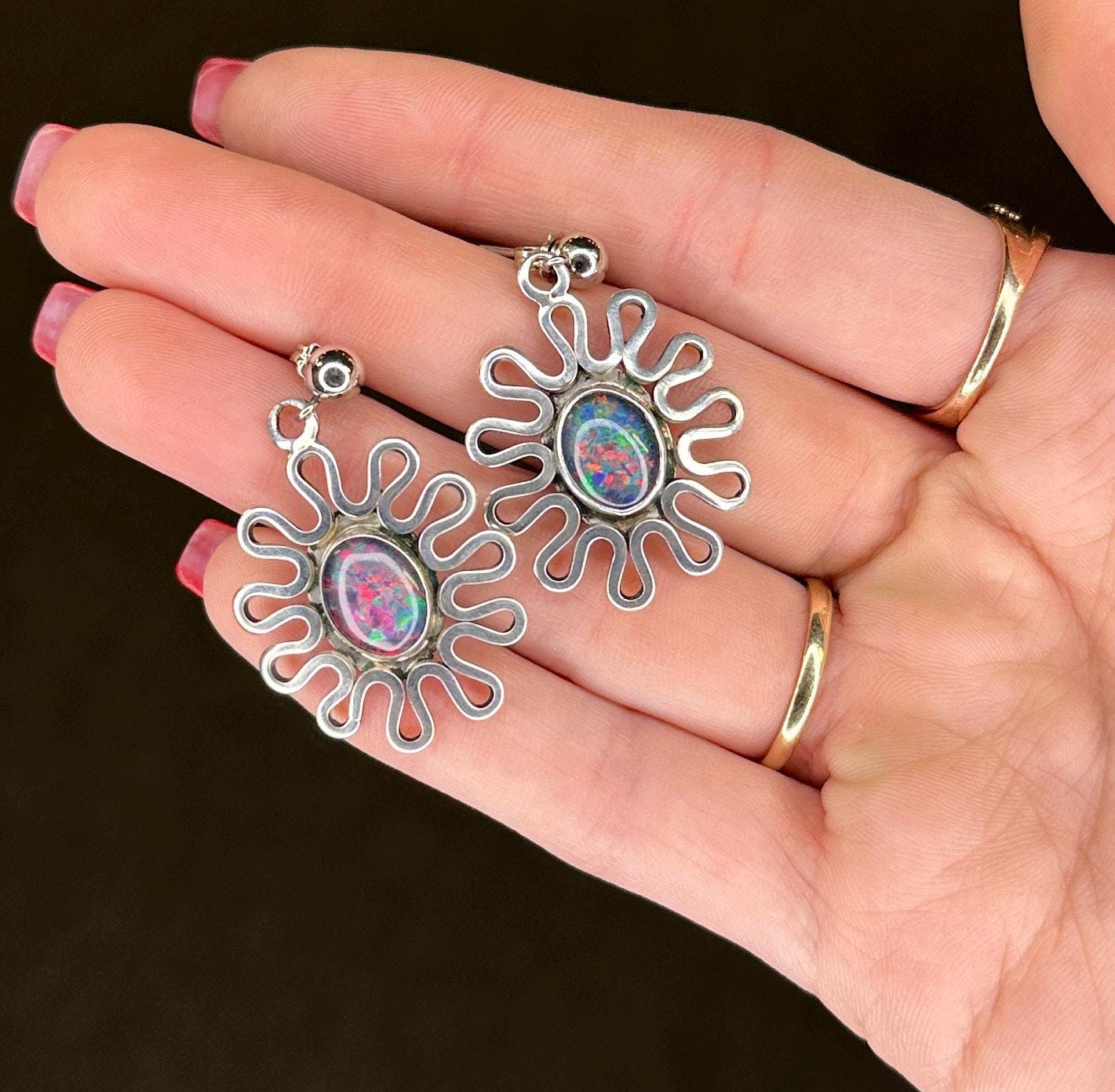 Sterling Silver Rainbow Opal Doublet Oval Earrings Stud