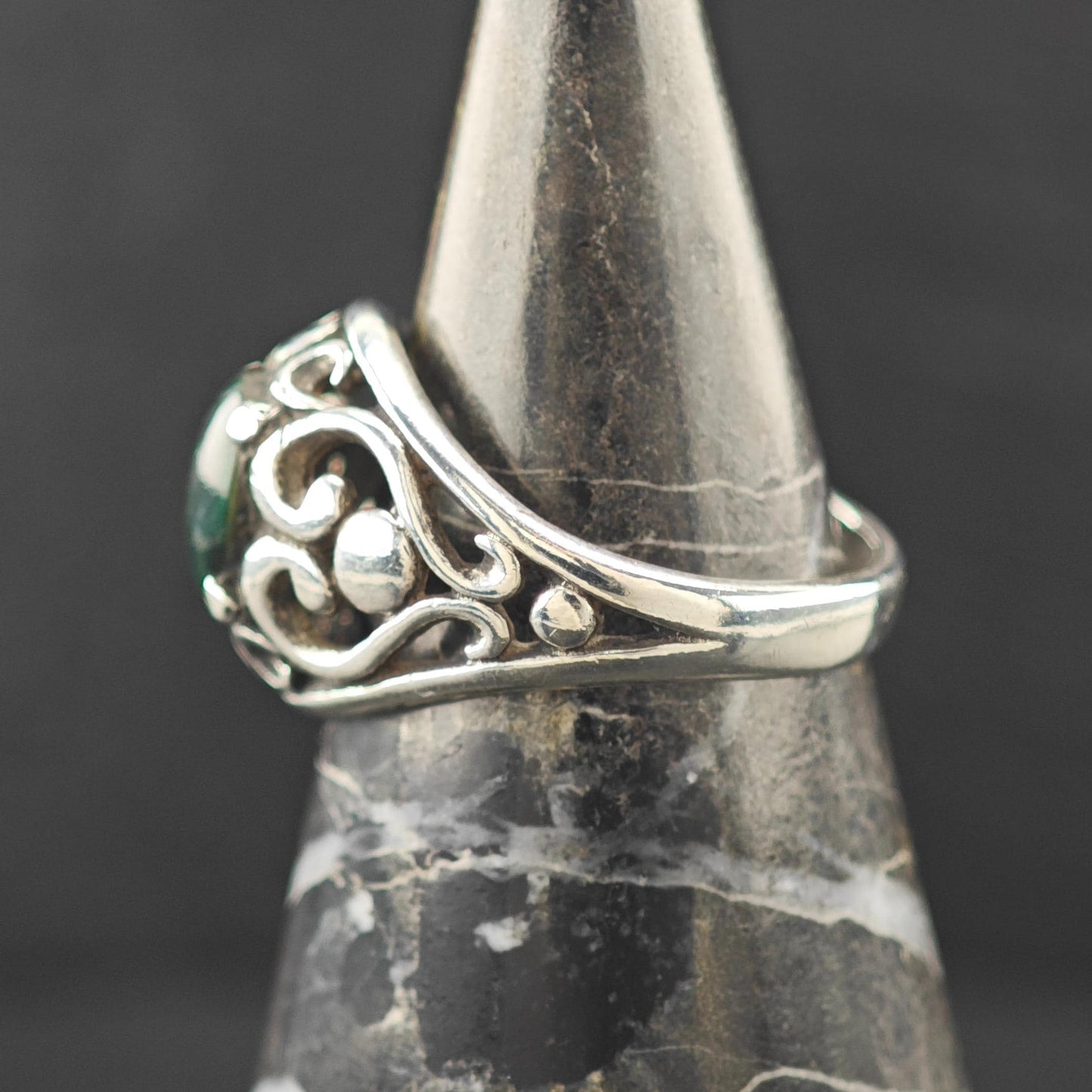 Kabana Filigree, Green Doublet Ring Sterling Silver