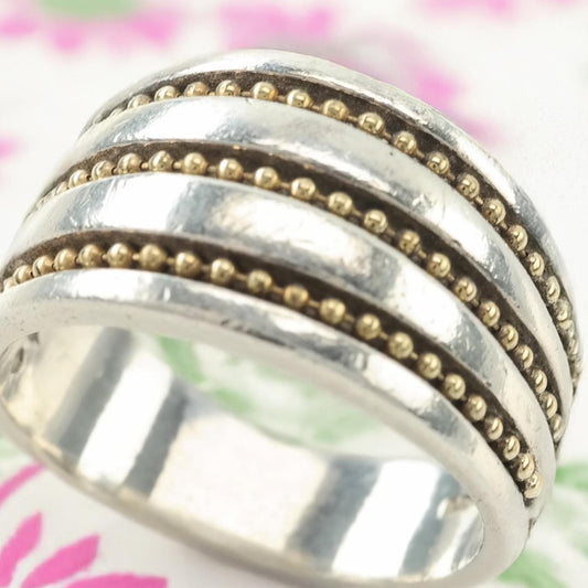 18k Gold Accent, Sterling Silver Ring Size 7 1/4