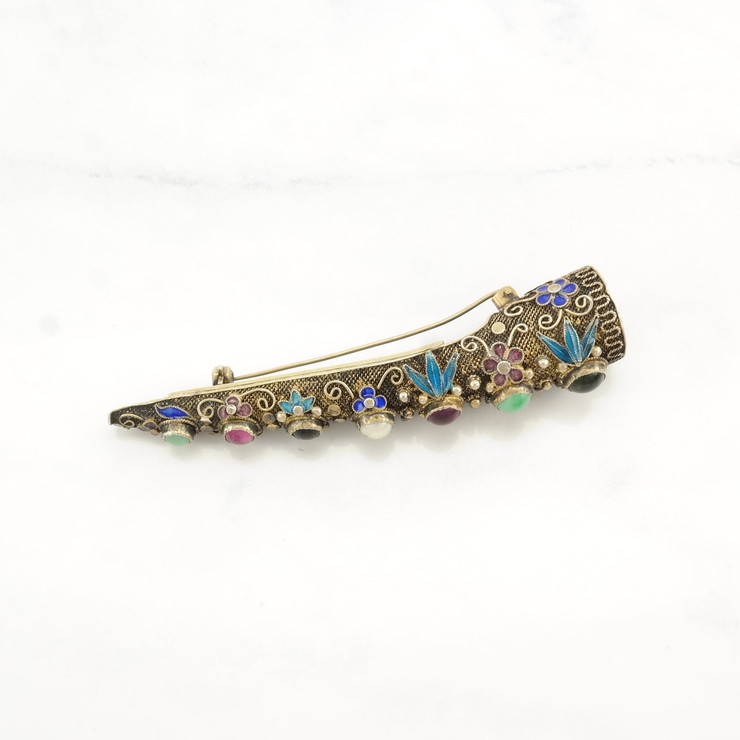 Chinese Export Silver Brooch Enamel B1827