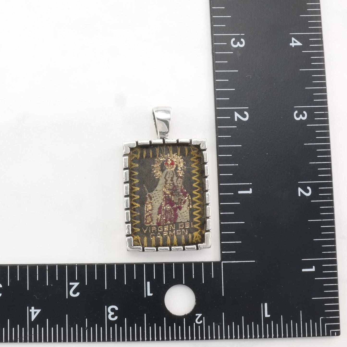 Vintage Embroidery Scapular Sterling Silver Pendant