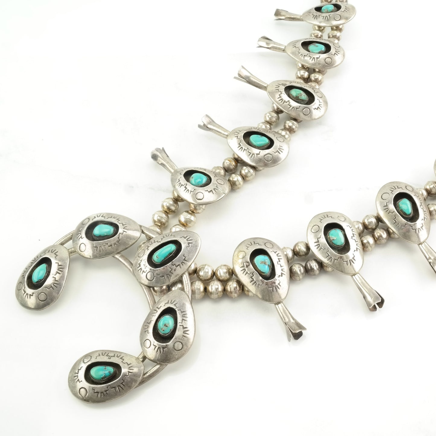 Native American Squash Blossom Sterling Silver Blue Turquoise Shadow Box