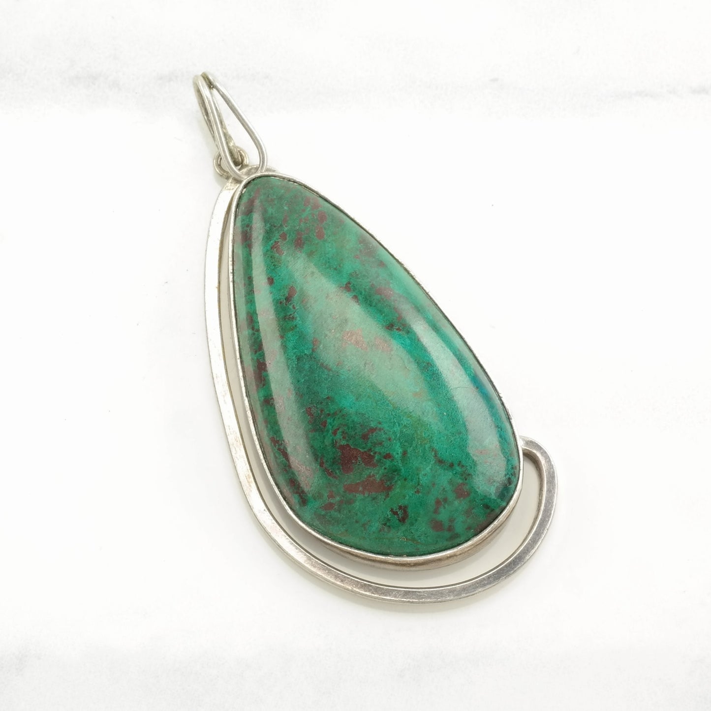 Vintage Israeli Chrysocolla Drop Sterling Silver Pendant