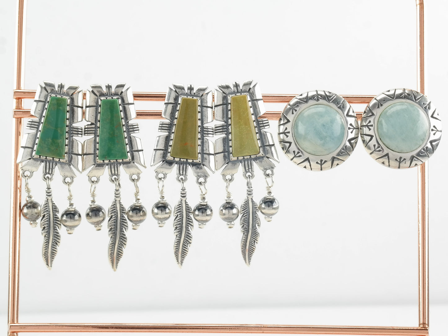 Choice of Carolyn Pollack Sterling Silver Turquoise, Larimar, Feather, Stamped Earrings Dangle, Stud