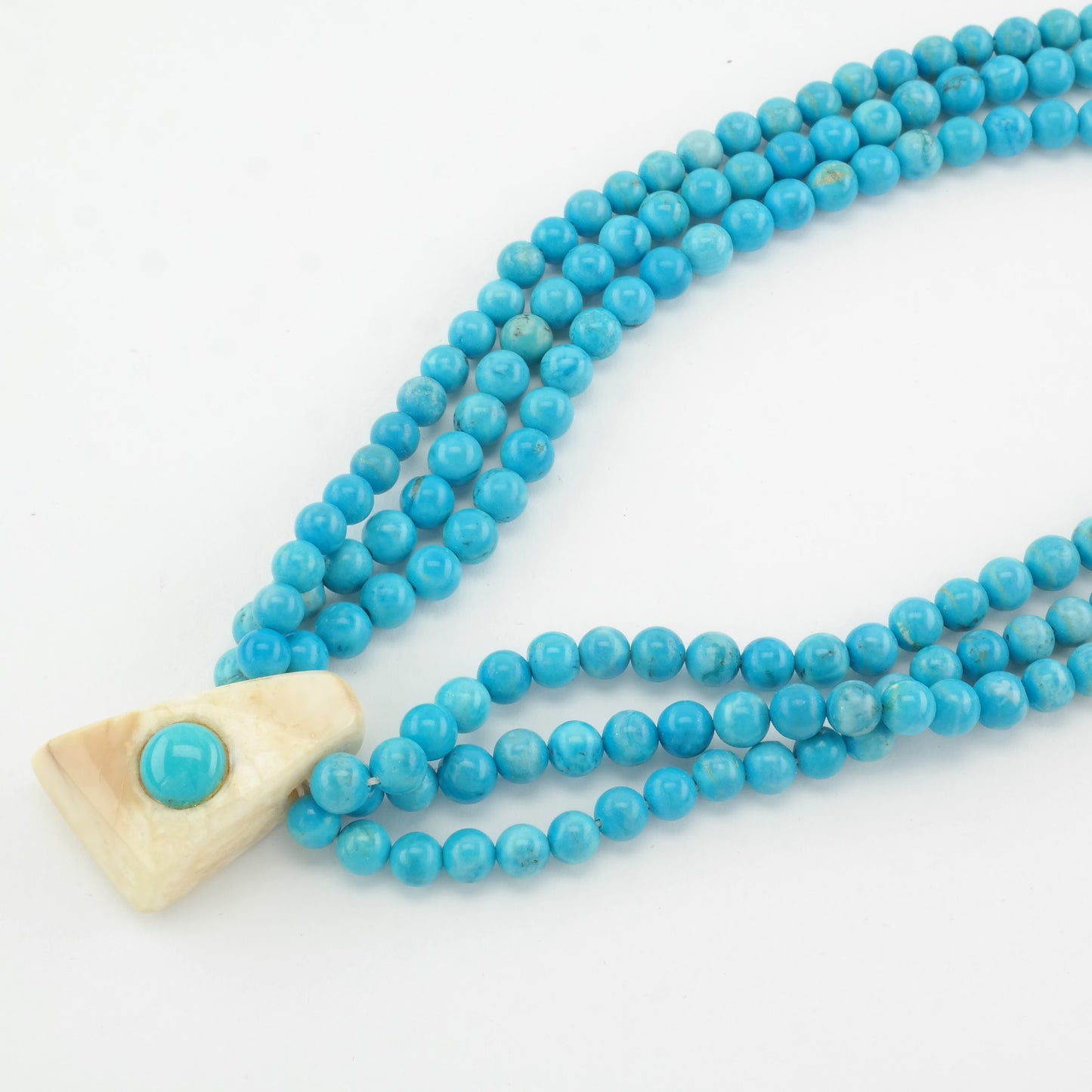 Vintage Blue Dyed Magnesite Bead, Multi Strand Necklace Sterling Silver