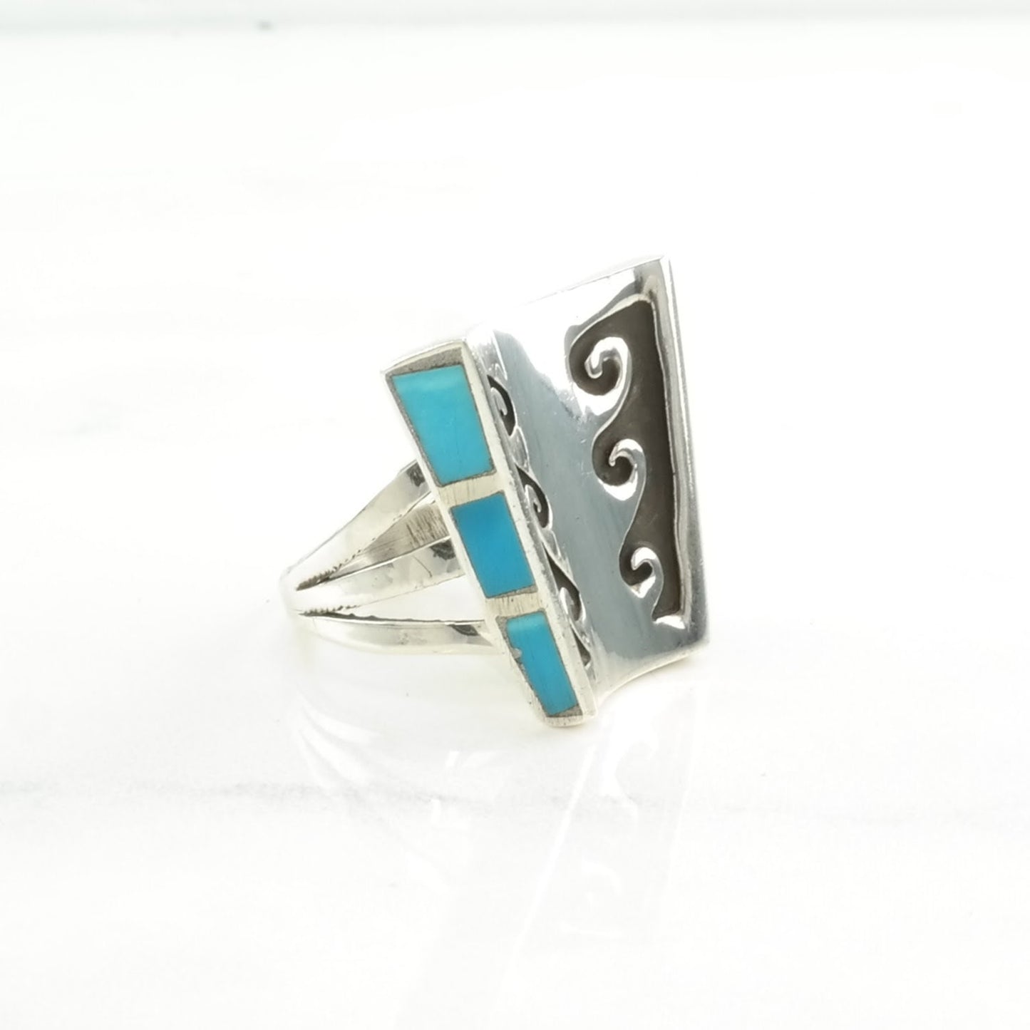 Vintage Native American Silver Ring Turquoise Overlay Sterling Blue Size 6 1/2