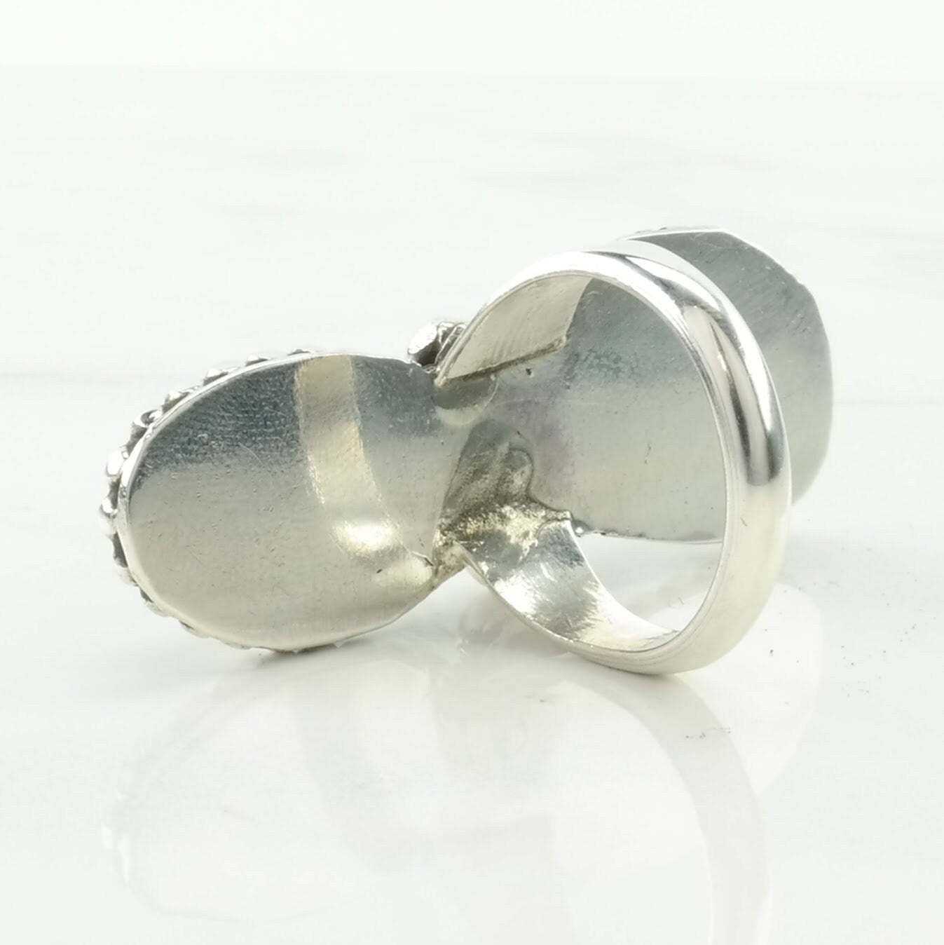 Native Silver Ring Turquoise, Coral Leaf Sterling Sz5 1/2 R5360