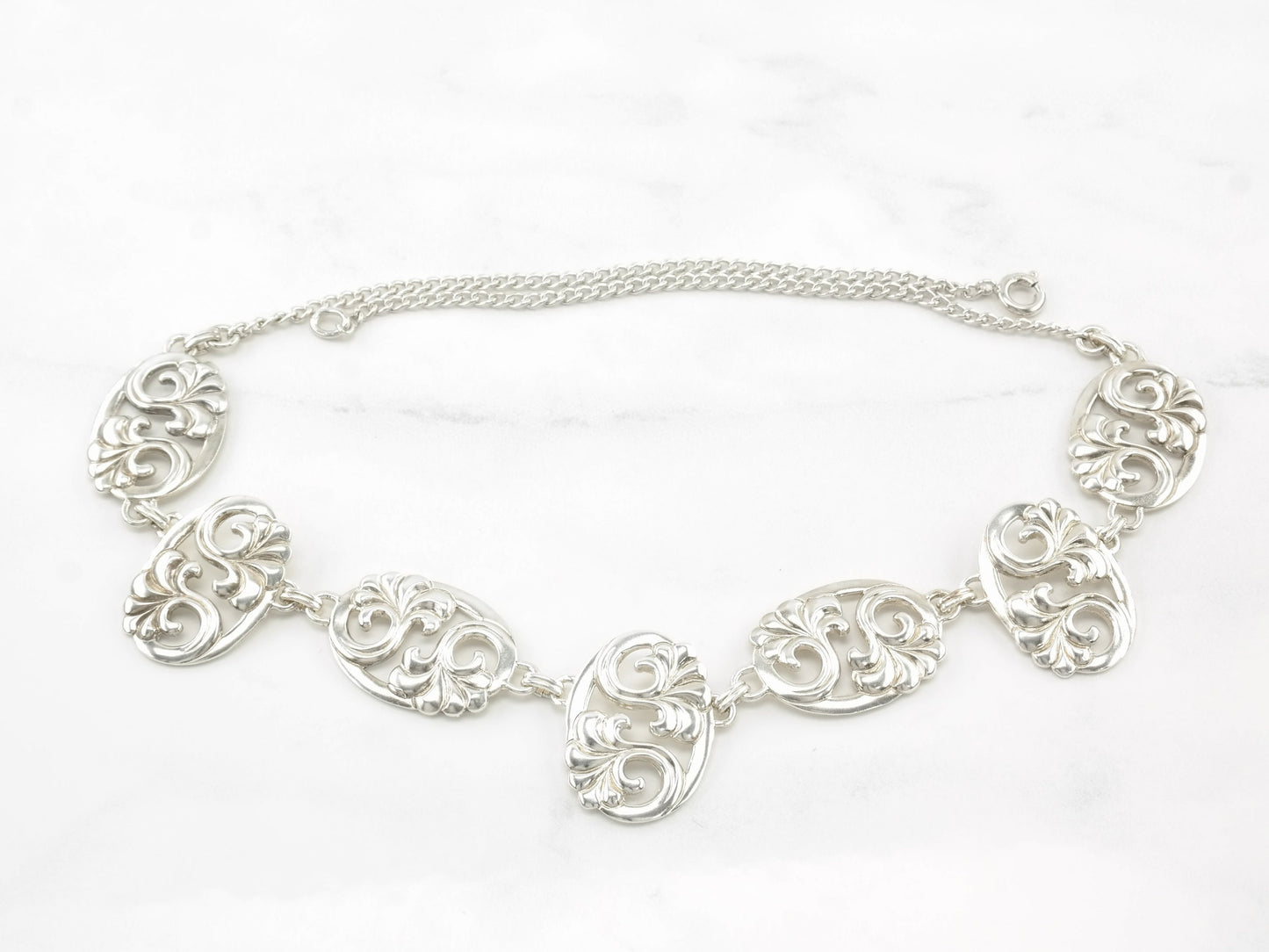 Vintage Sterling Silver Floral Necklace