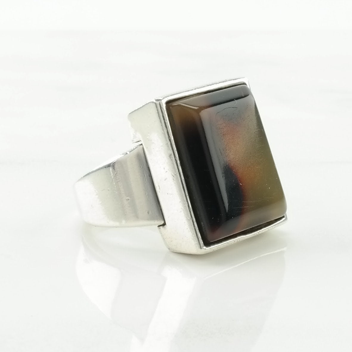 Vintage Sterling Silver Ring Resin Brown Size 5 1/2