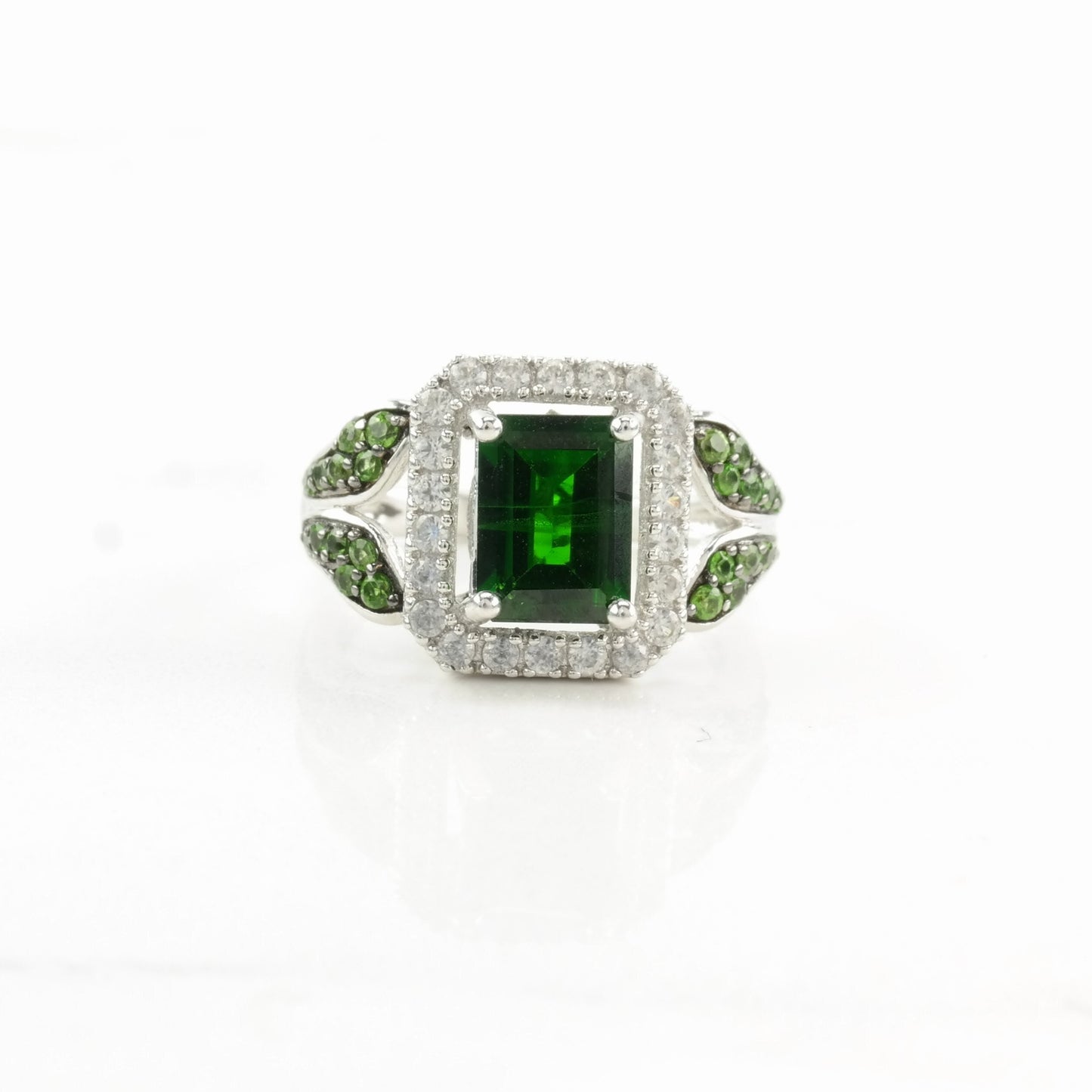 Vintage Sterling Silver Ring Chrome Diopside Leaf Green Size 5