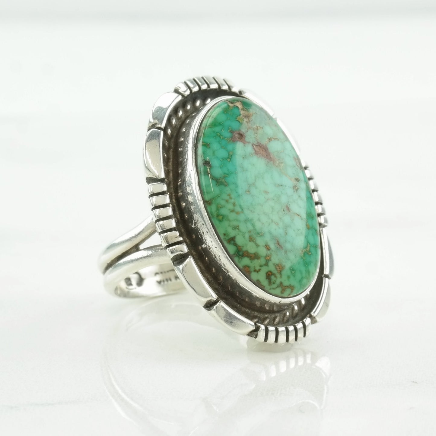 Vintage Native American Sterling Silver Ring with Green Waterweb Turquoise, Size 6 1/2