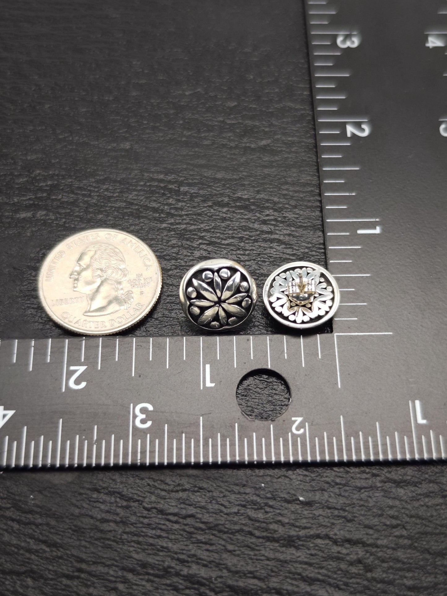 Vintage Overlay Floral Stud Earrings Sterling Silver