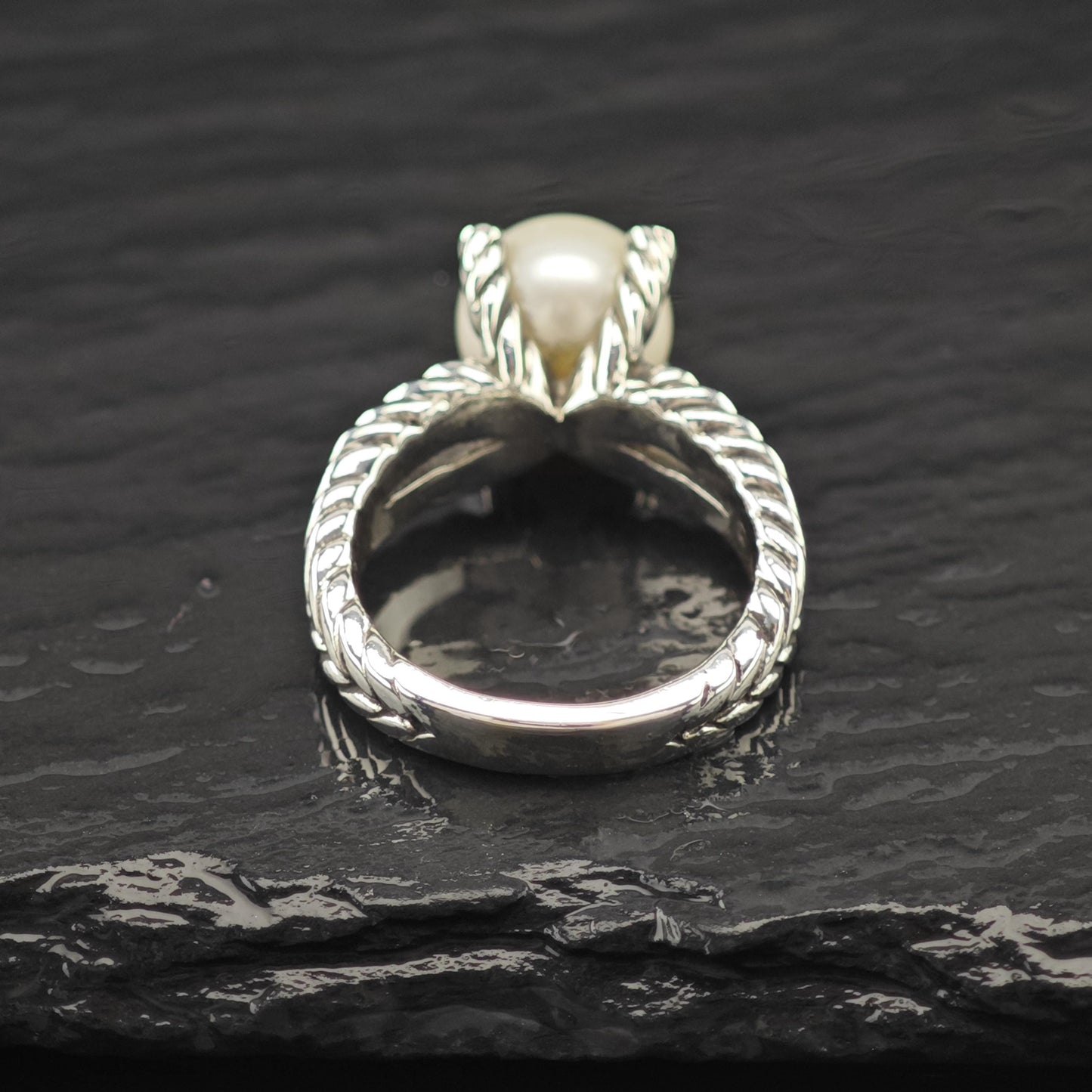 David Yurman 10mm Pearl Diamond Cable Ring Sterling Silver