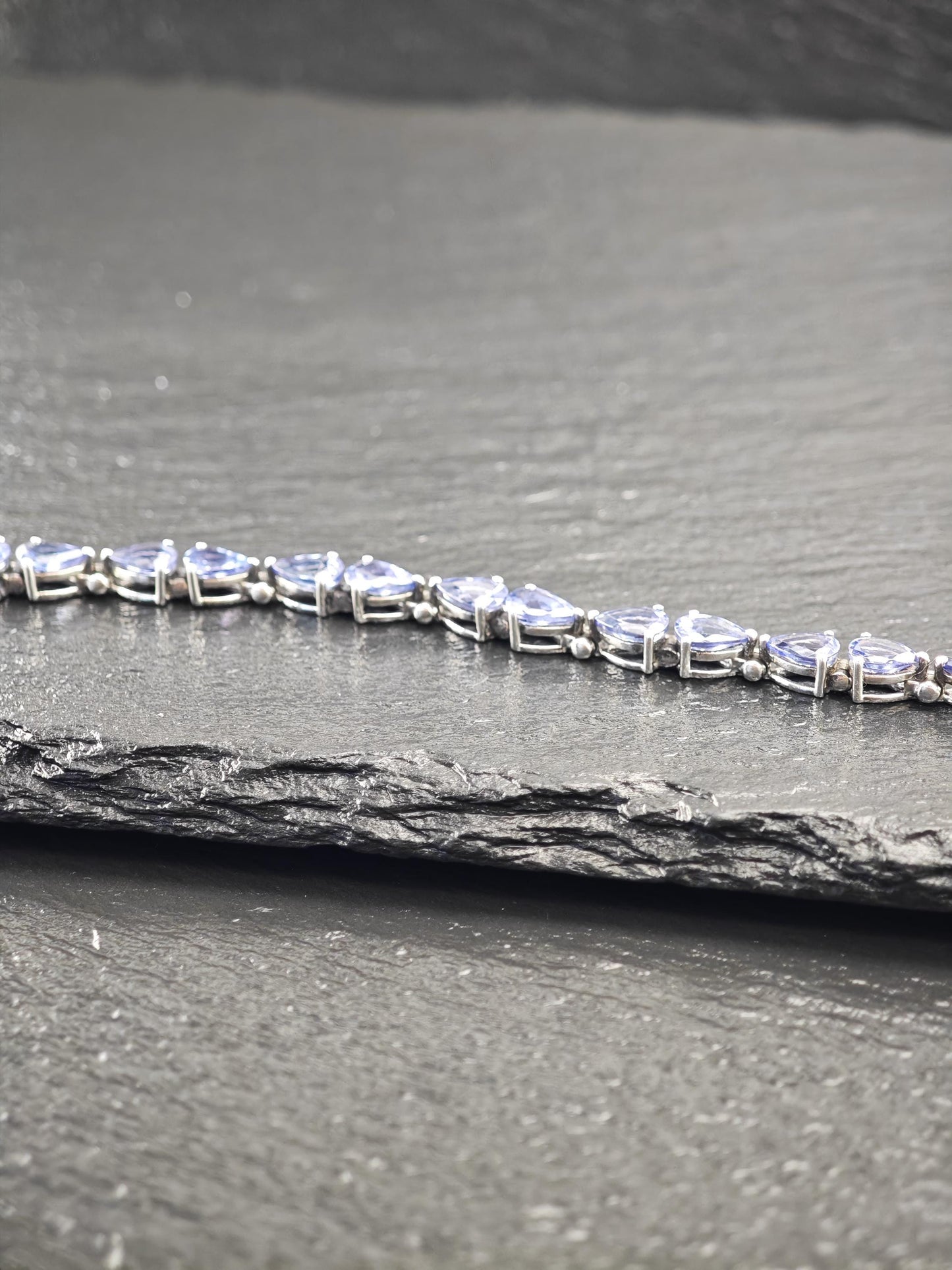 Tanzanite, 14K Gold Clasp Tennis Bracelet Sterling Silver