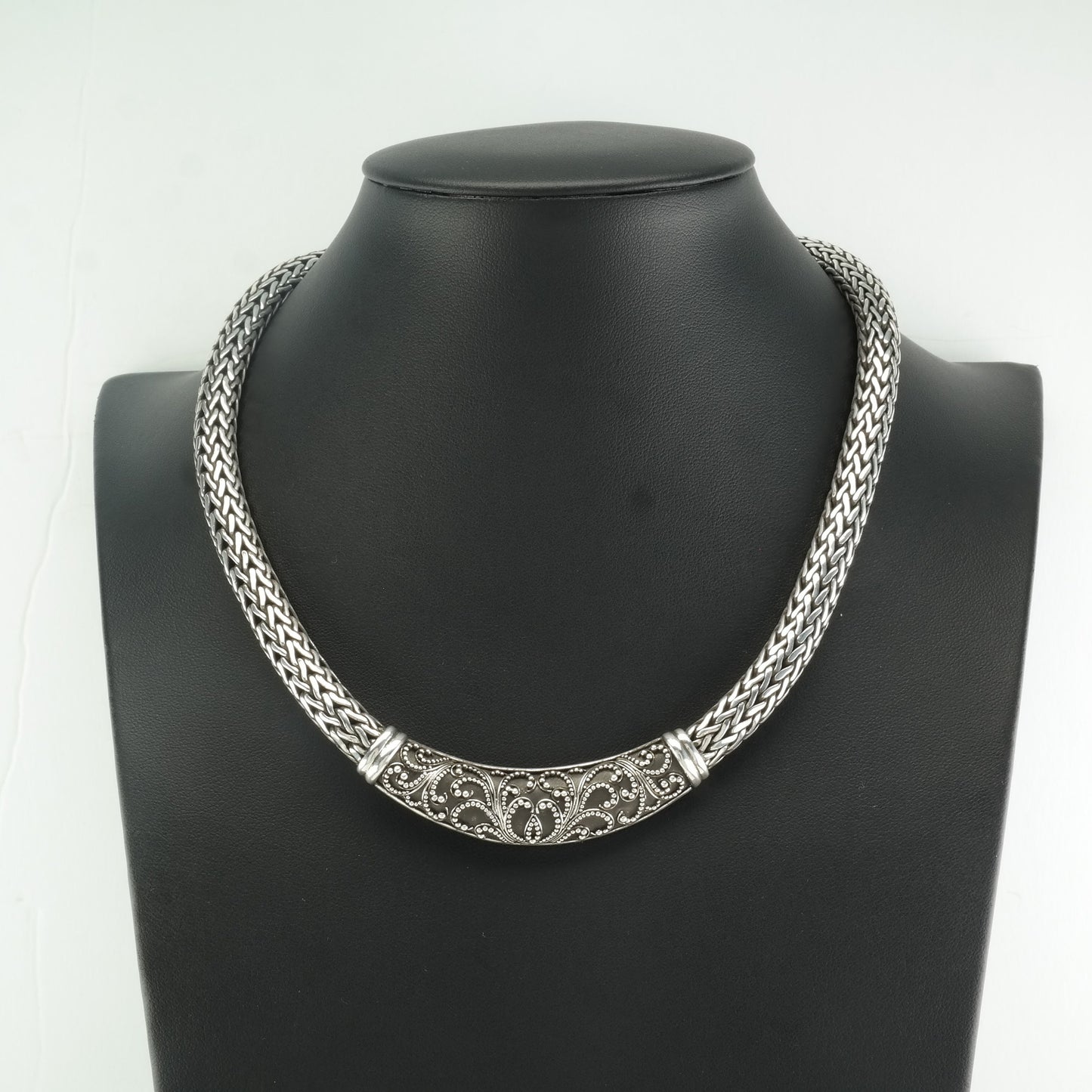 Vintage Lois Hill Sterling Silver Chain Filigree Necklace