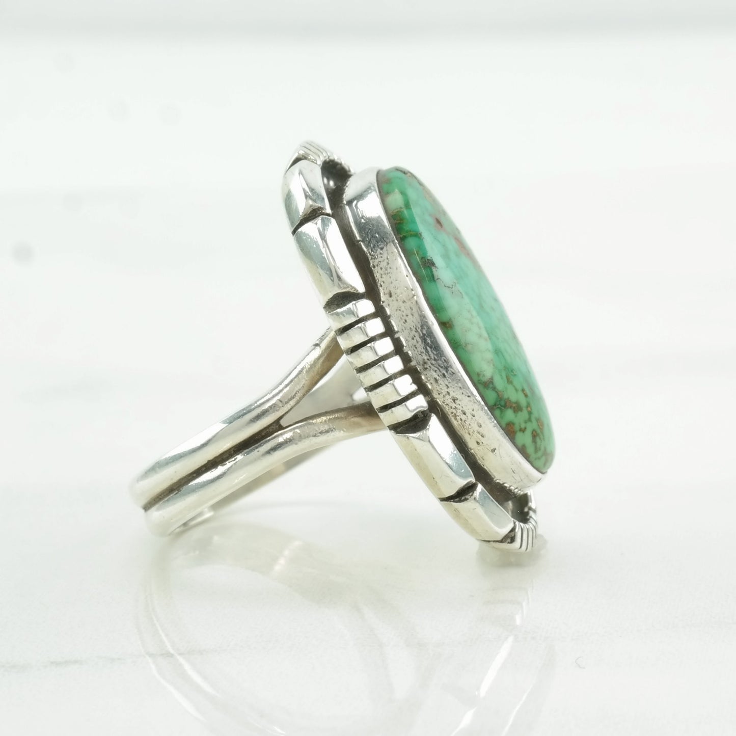 Vintage Native American Sterling Silver Ring with Green Waterweb Turquoise, Size 6 1/2