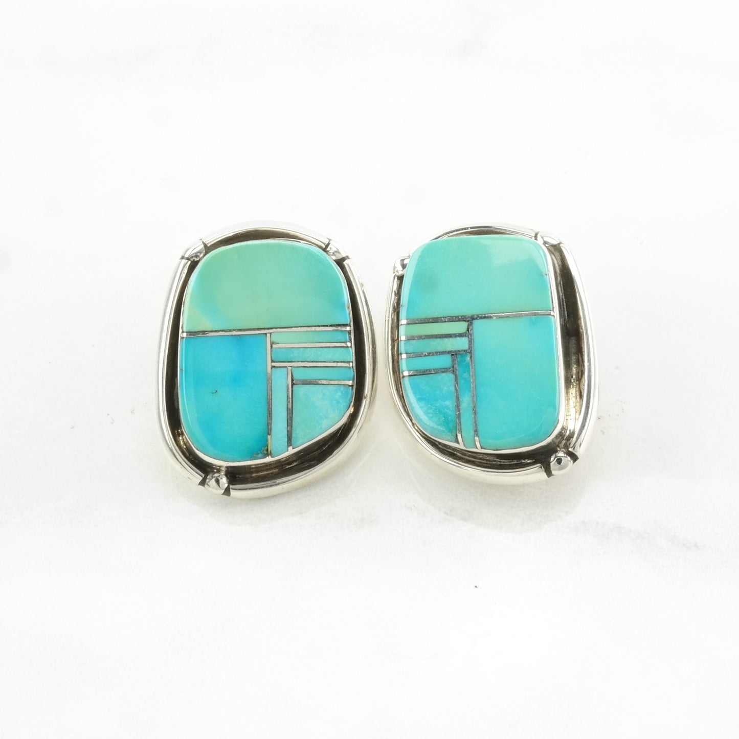 Choice of Vintage Sterling Silver Clip on Earrings, Native American Blue Turquoise Inlay