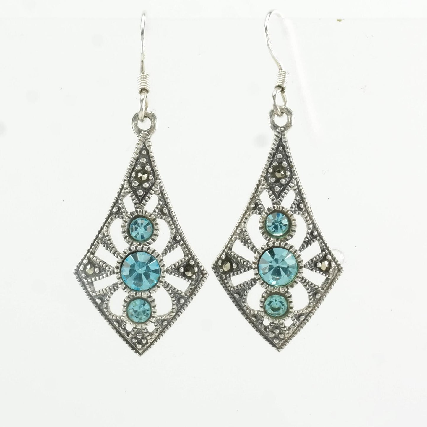 Sterling Silver Blue Blue gemstone Ornate Earrings Fish hook