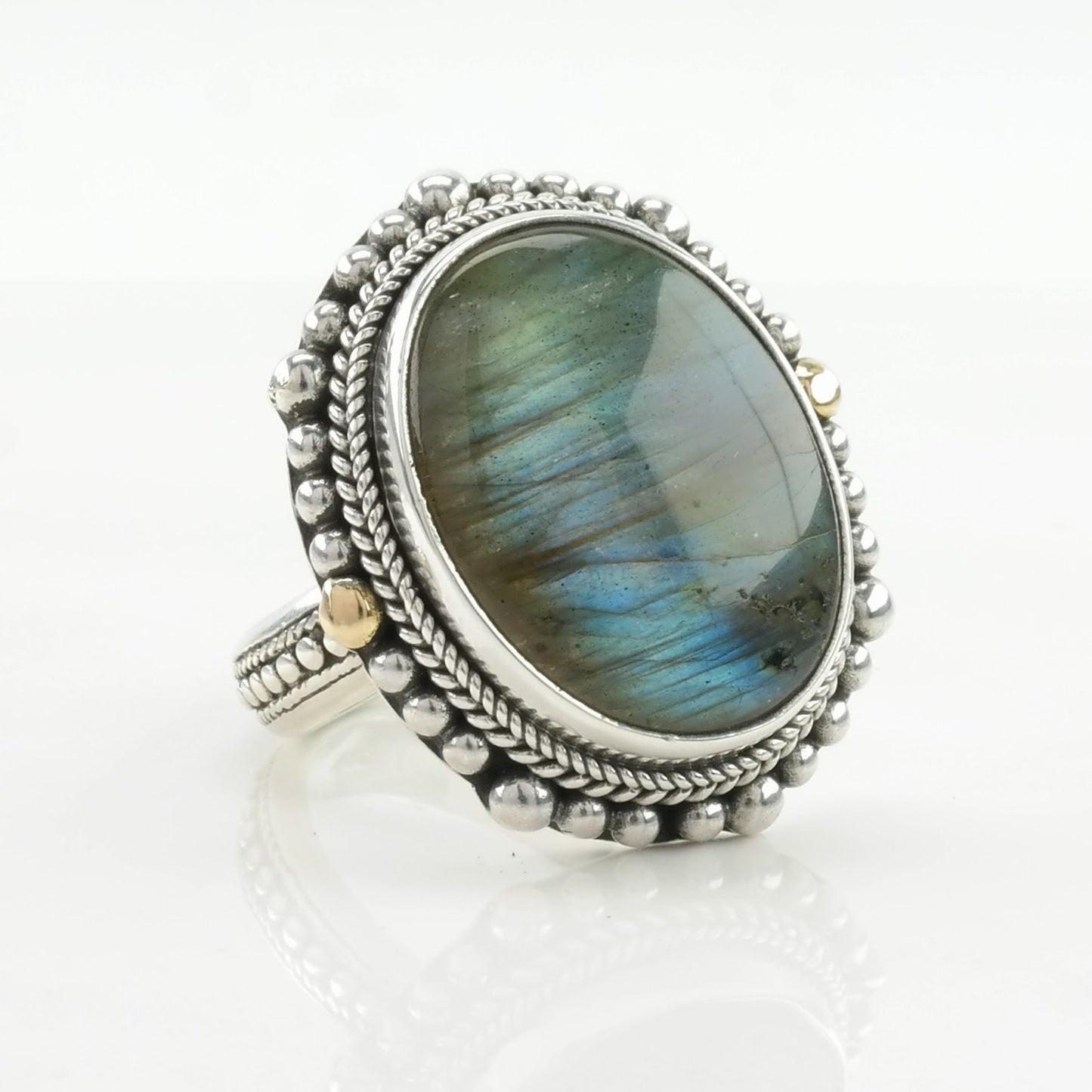 Vintage Labradorite Ring Sterling Silver 18k Gold Accent