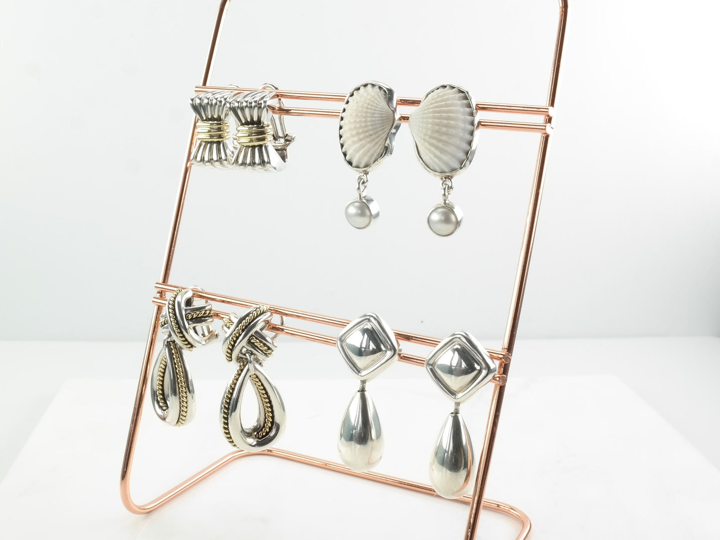 Tiffany and Co Sterling Silver Gold Silver 18K Gold Accent Bow Earrings Omega back