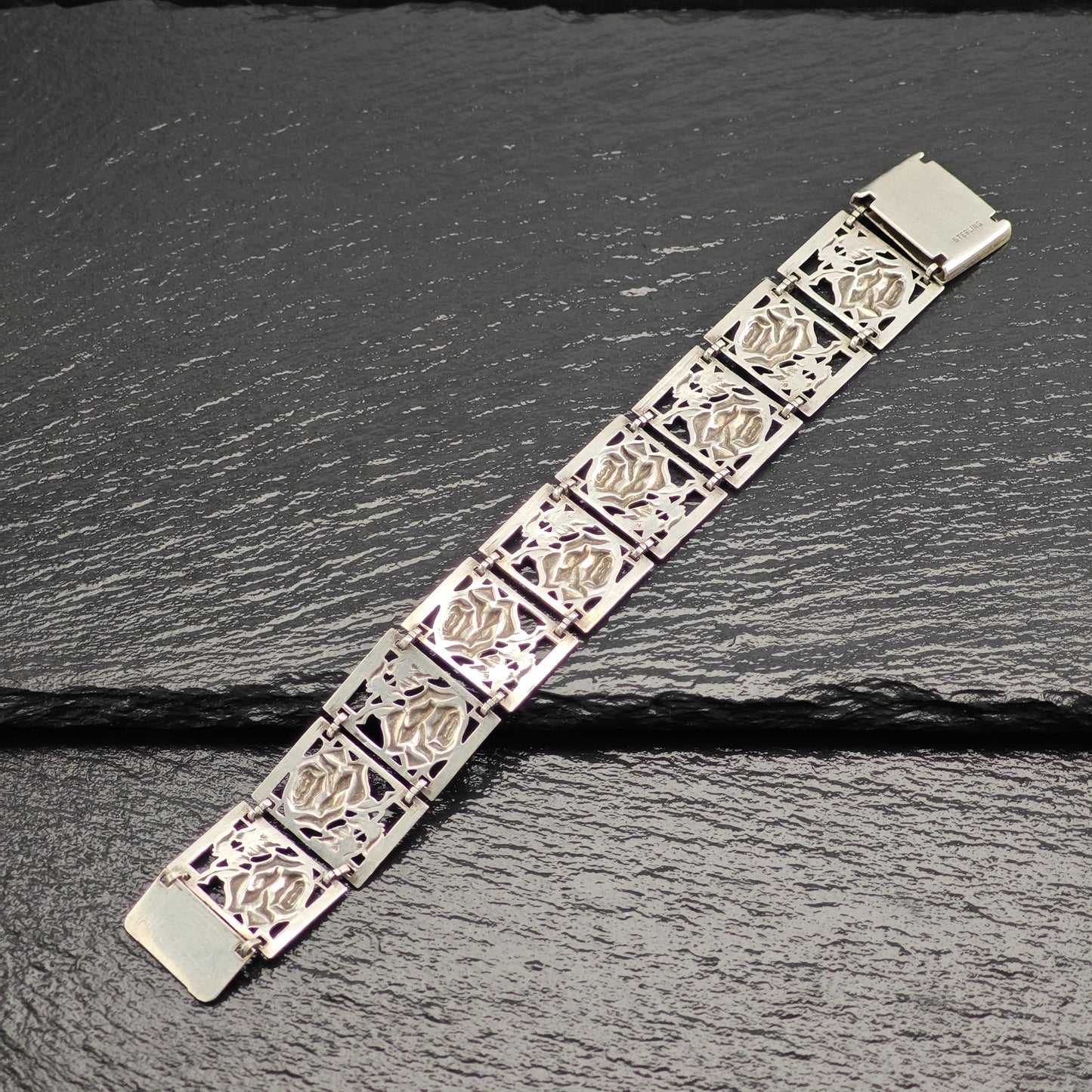Art Nouveau Sterling Silver Rose Link Bracelet Vintage Elegance