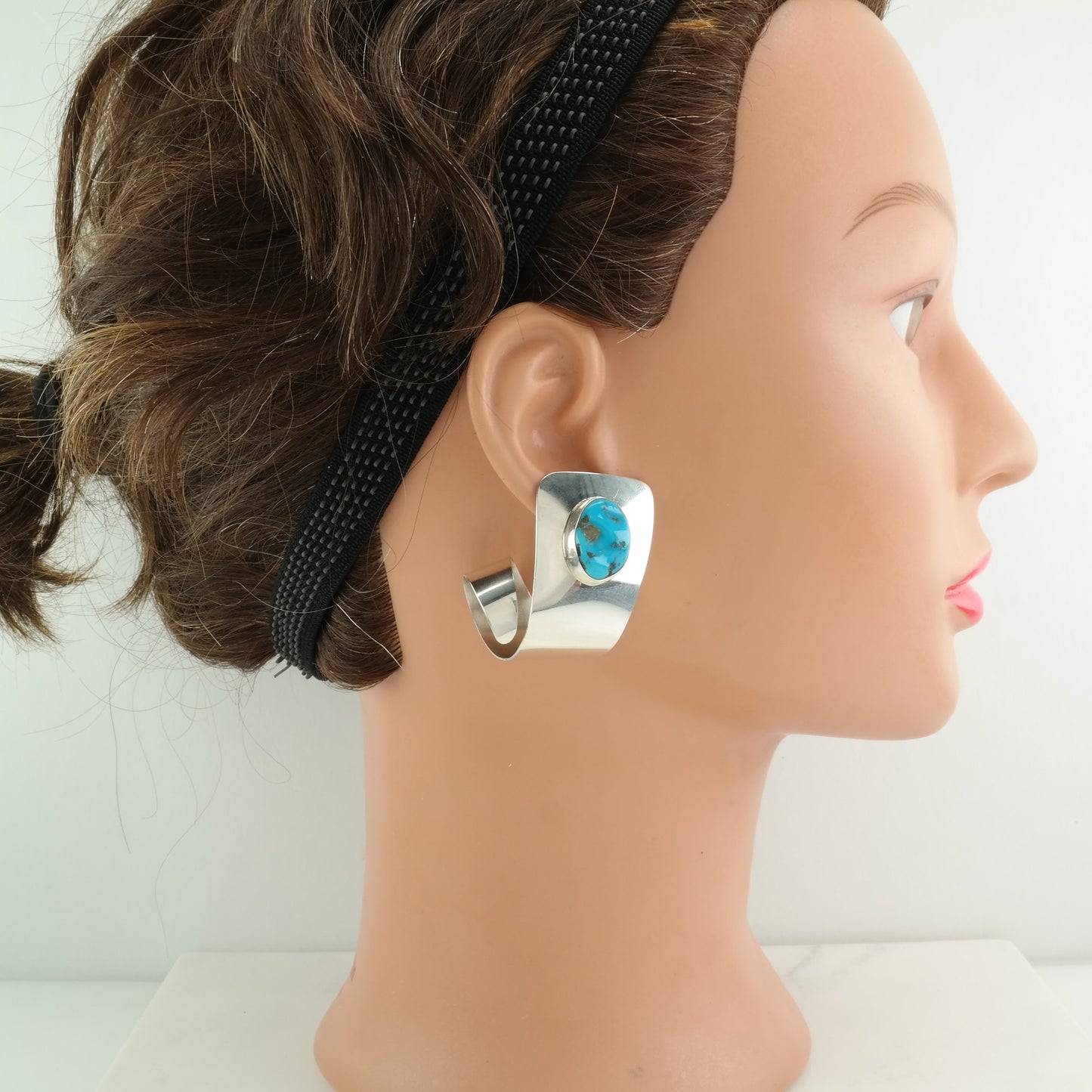 Native American Sterling Silver Turquoise Abstract Earrings Stud