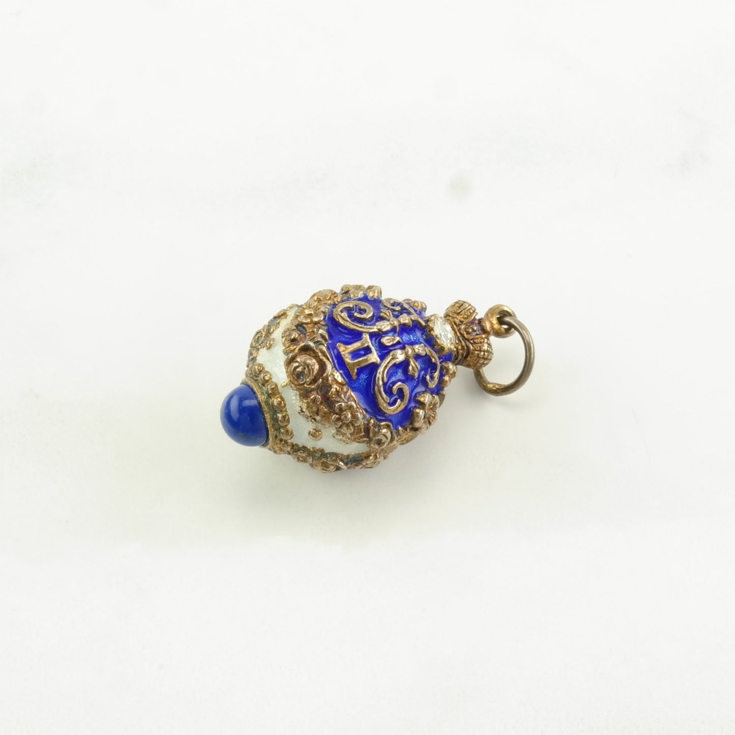 Vintage Lapis Lazuli, Enamel Egg, Tsar Peter the II Sterling Silver Pendant