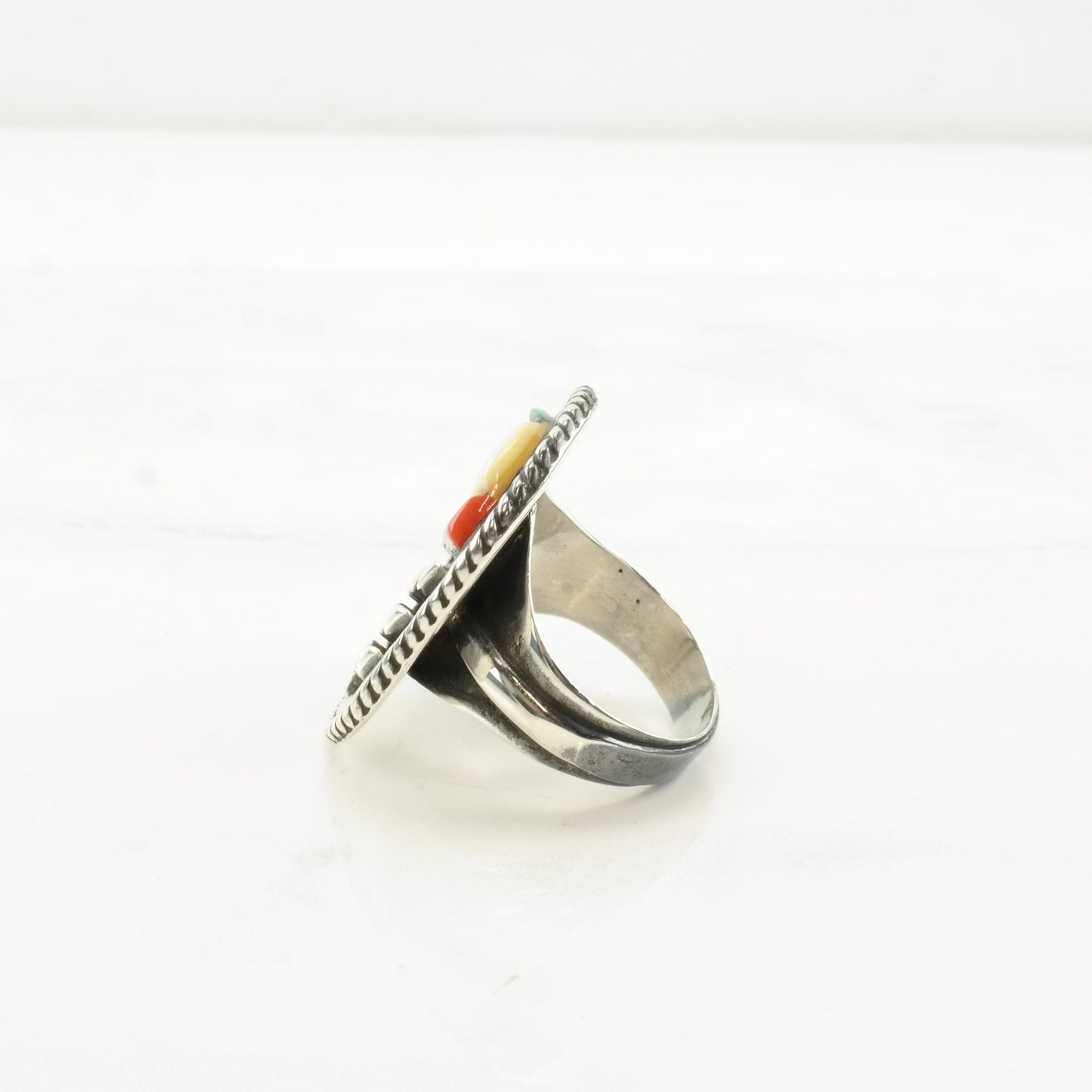 Hopi Sterling Silver Inlay Ring | Lula Bowannie | Vintage Native American Jewelry | Multi-Stone Ring | Size 9 3/4