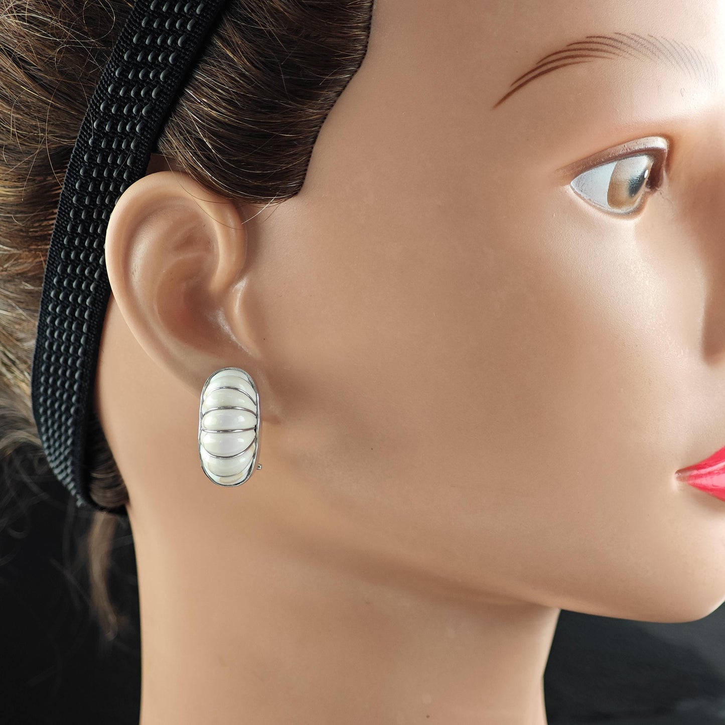 Cerro Blanco White Shell Scallop Earrings in Sterling Silver - Elegant Omega Back Design